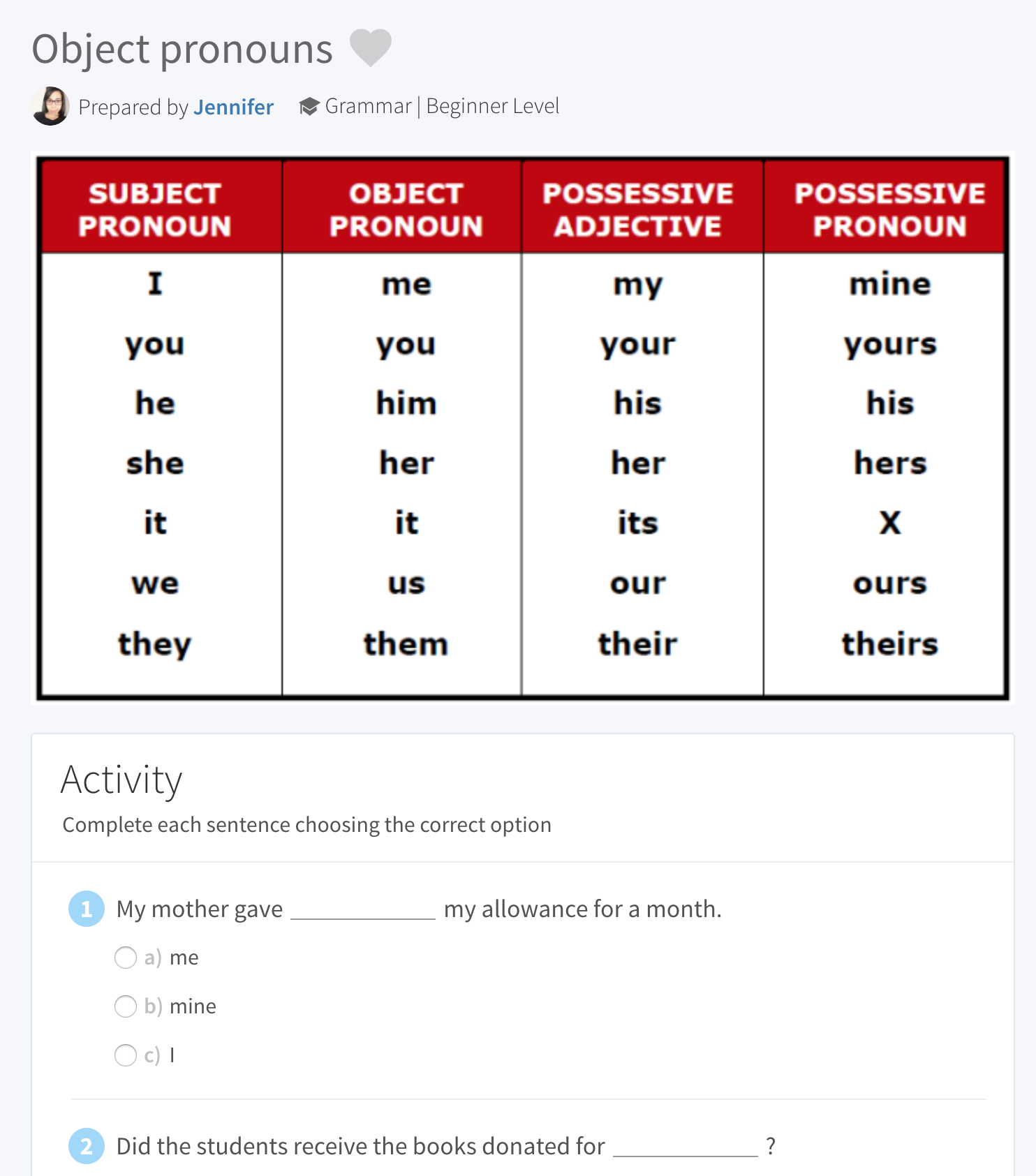 Language learning activities